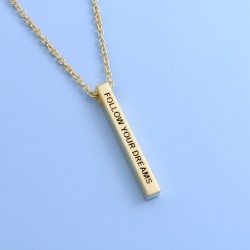 Engraved 3D bar necklace in 18k gold plating  Engraved 3D bar necklace in 18k gold plating
